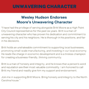 Wesley Hudson Endorses Moore's Unwavering Character